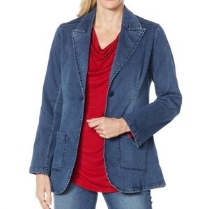 DG2 by DIANE GILMAN FLEXstretch Tailored One Button Blazer, Women’s M, Blue